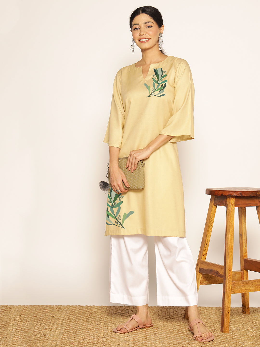 Beige Rayon LongKurta - Ratika