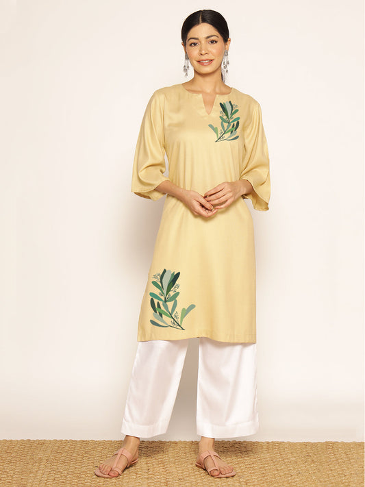 Beige Rayon LongKurta - Ratika