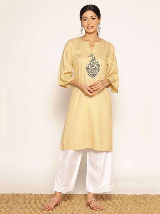 Beige Rayon LongKurta - Reti