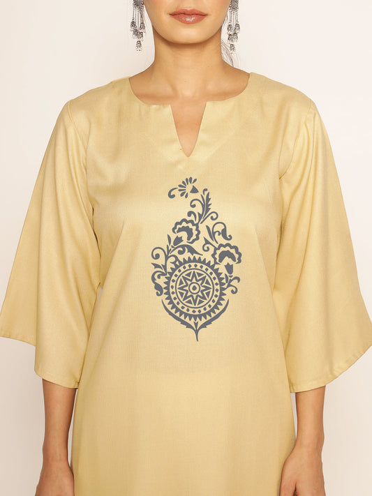 Beige Rayon LongKurta - Reti