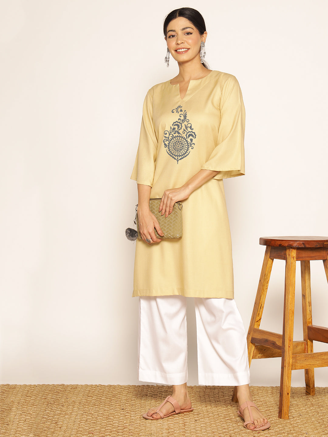Beige Rayon LongKurta - Reti