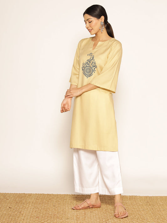 Beige Rayon LongKurta - Reti