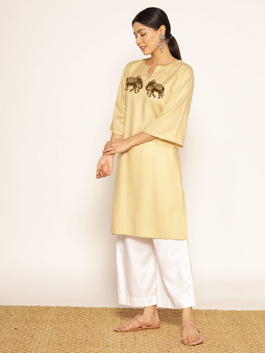 Beige Rayon LongKurta - Uddalaka