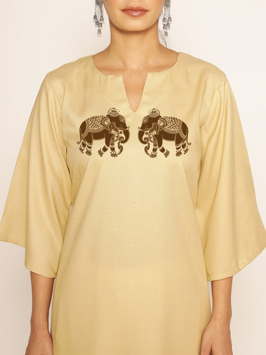 Beige Rayon LongKurta - Uddalaka