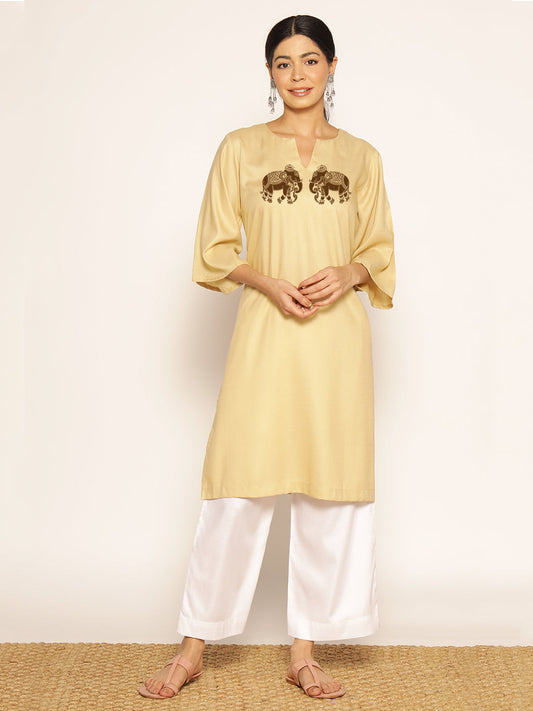 Beige Rayon LongKurta - Uddalaka