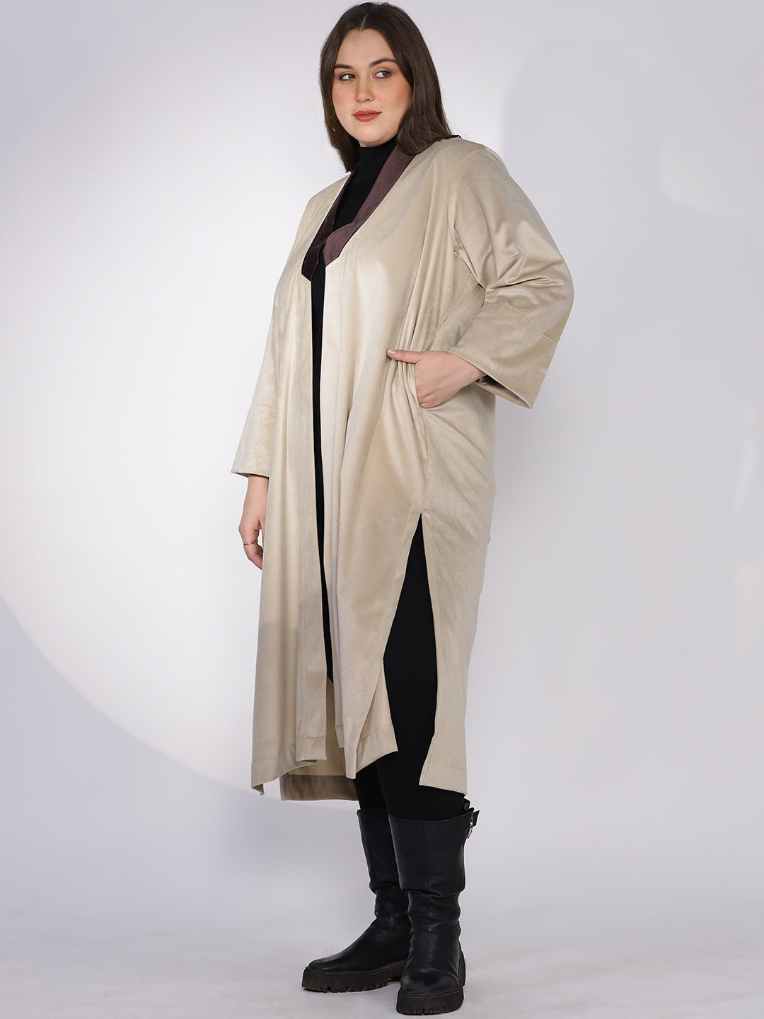 Beige Suede Shawl Collar Jacket