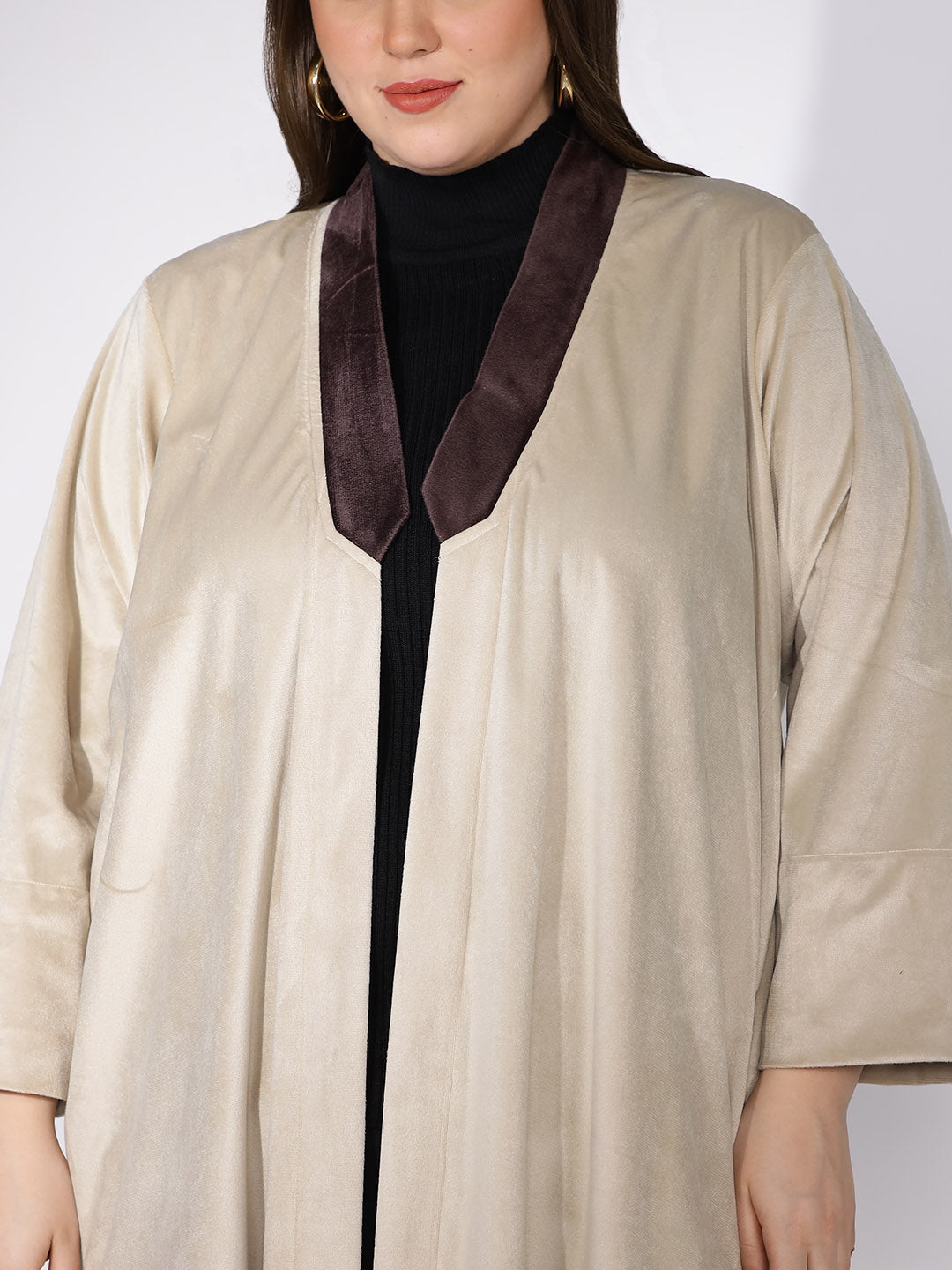 Beige Suede Shawl Collar Jacket