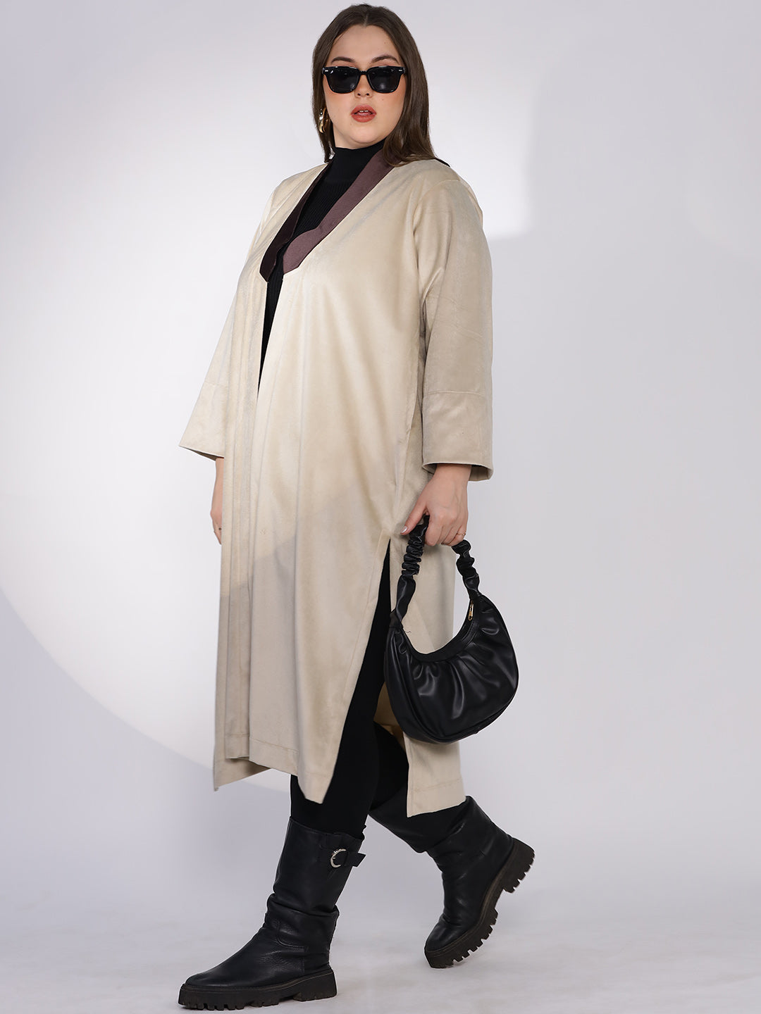 Beige Suede Shawl Collar Jacket