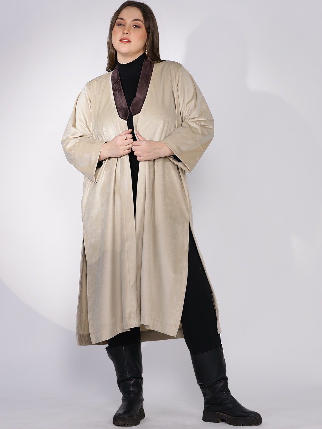 ollun boa suede combination coat（Brown Long Suede Coat）