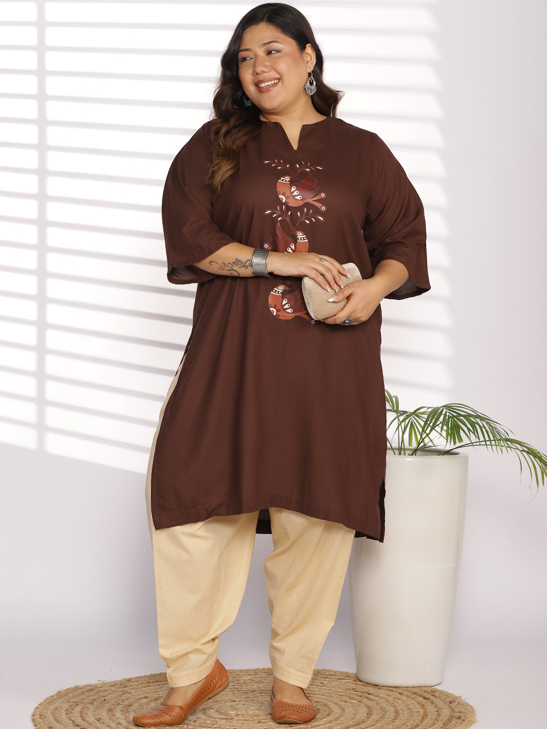 Beige Cotton Straight Salwar
