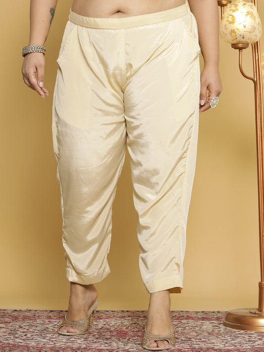 Beige Crepe Silk Pants