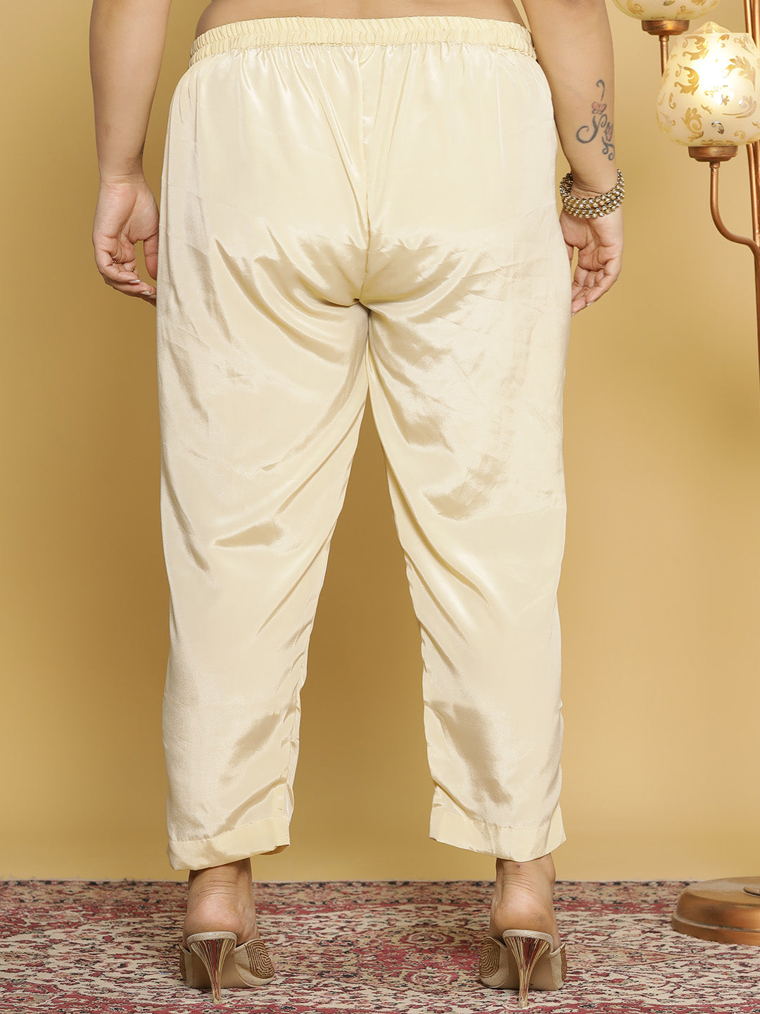 Beige Crepe Silk Pants
