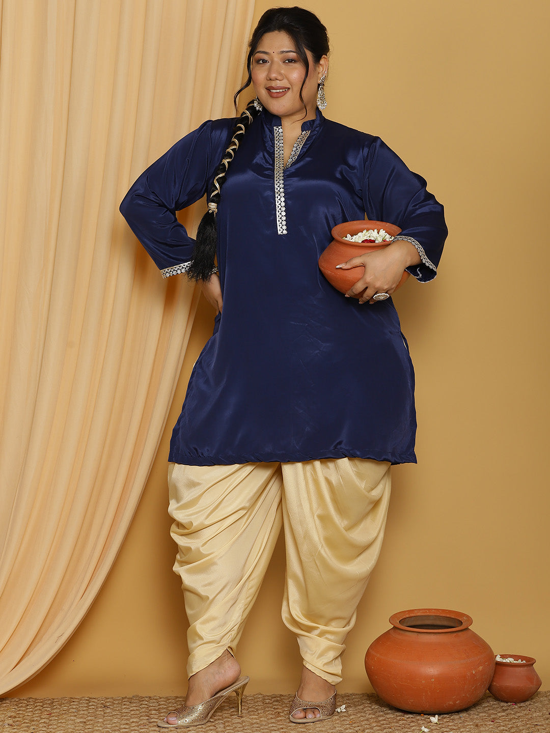 Beige Crepe Silk Dhoti