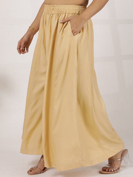 Beige Rayon Flared Palazzo