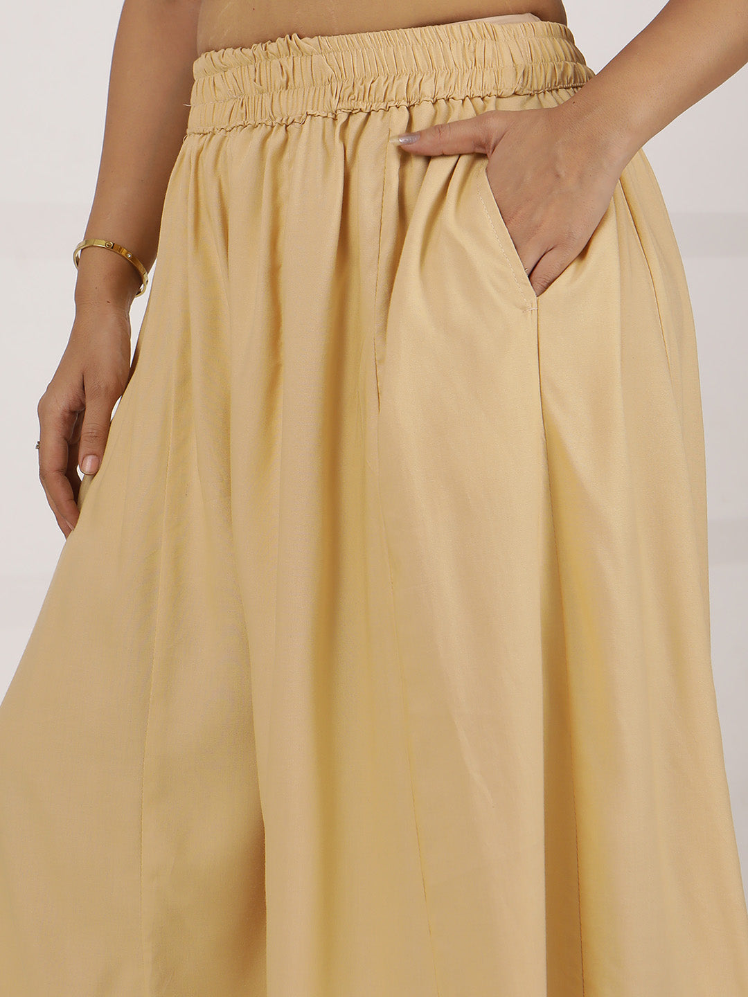 Beige Rayon Flared Palazzo