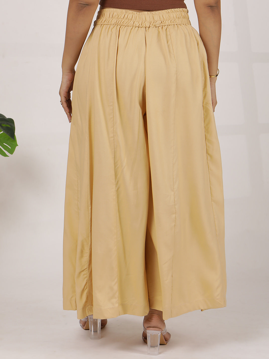 Beige Rayon Flared Palazzo