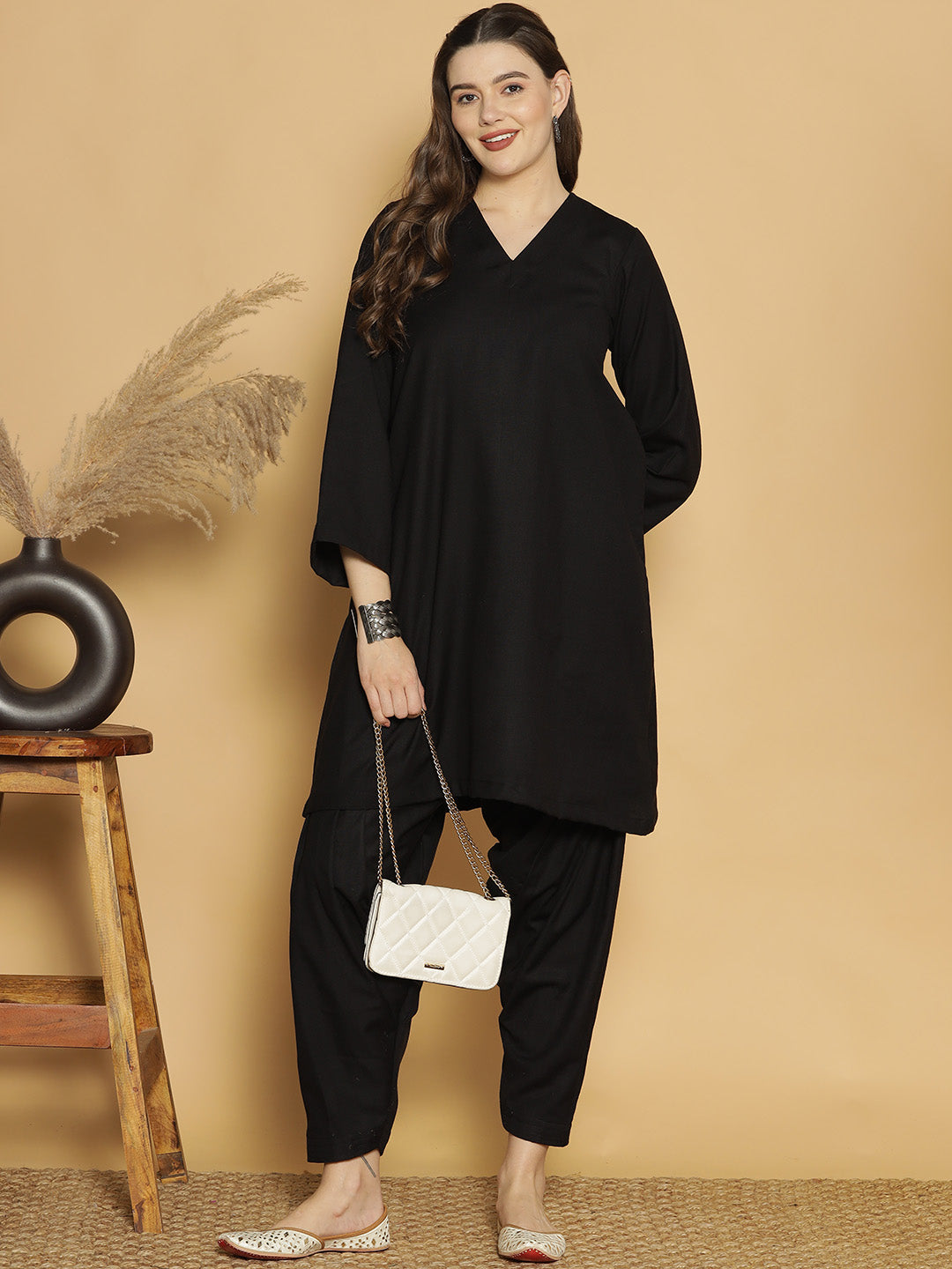 Black Acrylic Kurti - Solid