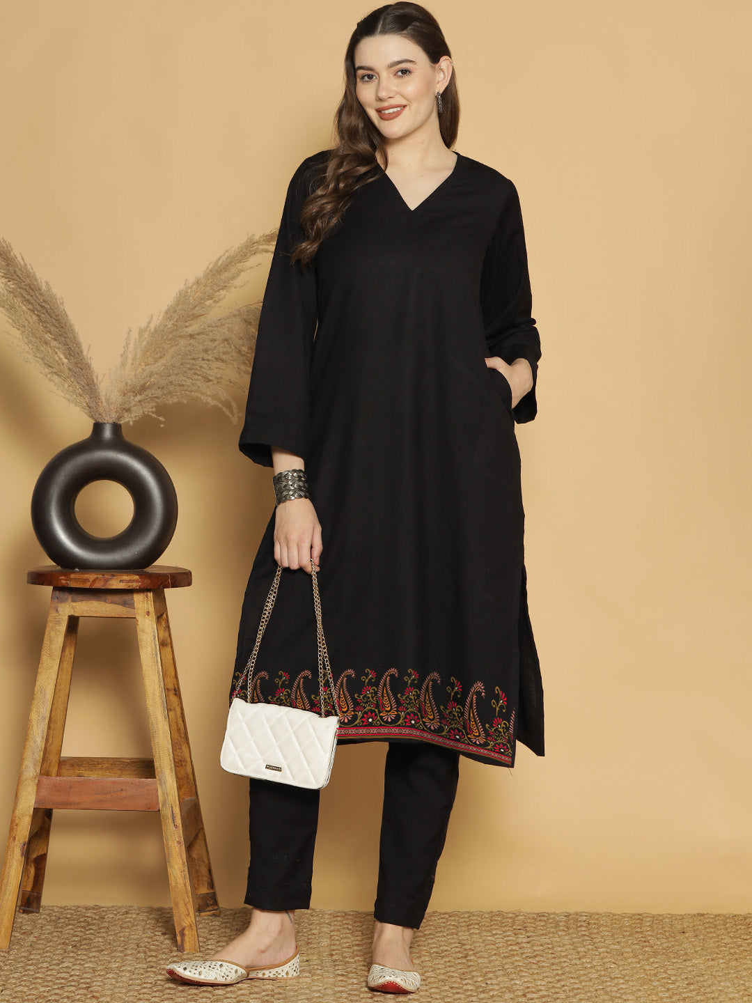 Black Acrylic LongKurta - Baghya