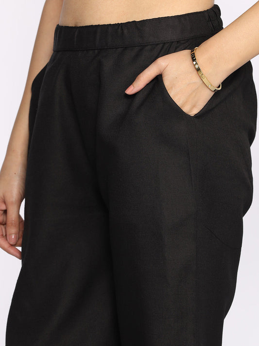 Black CottonSlub Laced Palazzo