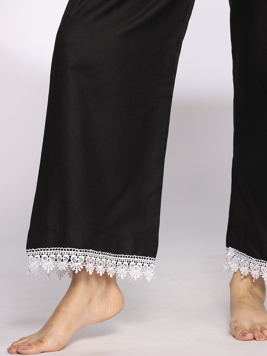 Black CottonSlub Laced Palazzo