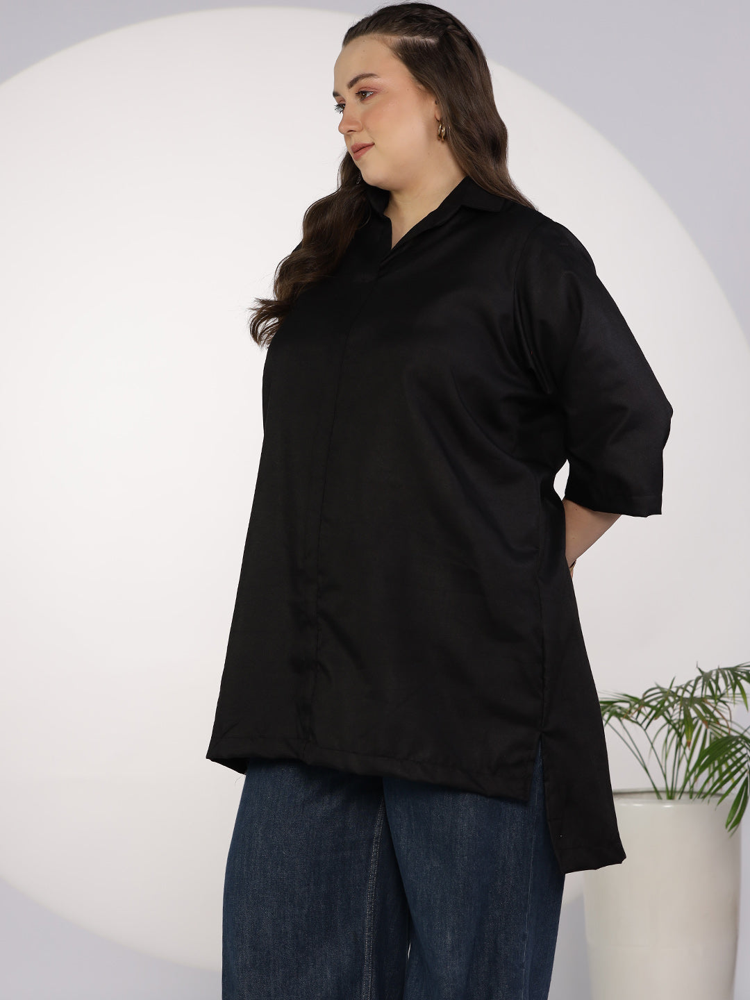 Black CottonSlub ShirtTop