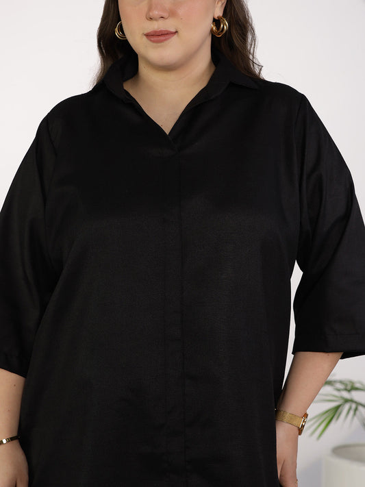 Black CottonSlub ShirtTop