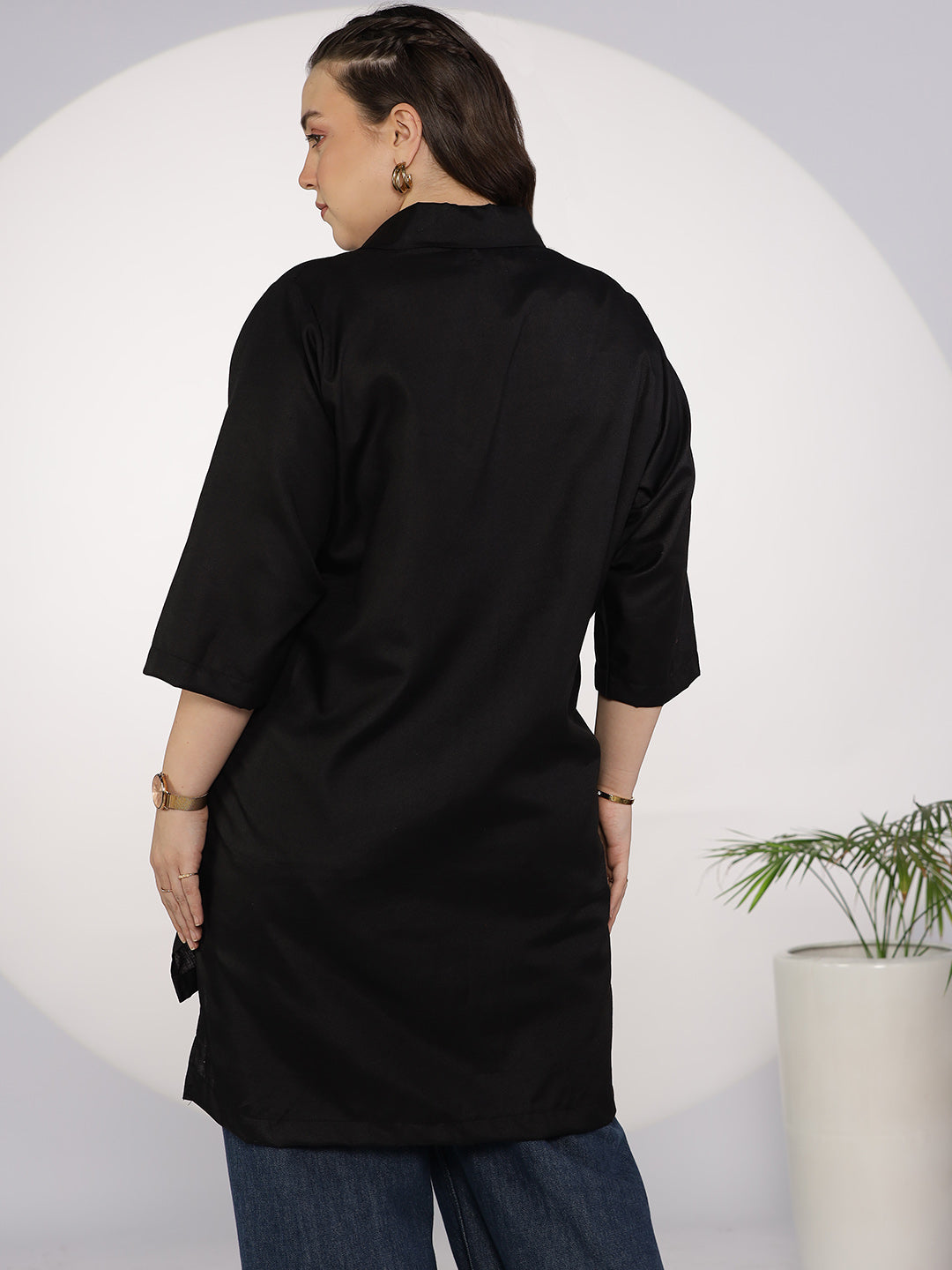 Black CottonSlub ShirtTop