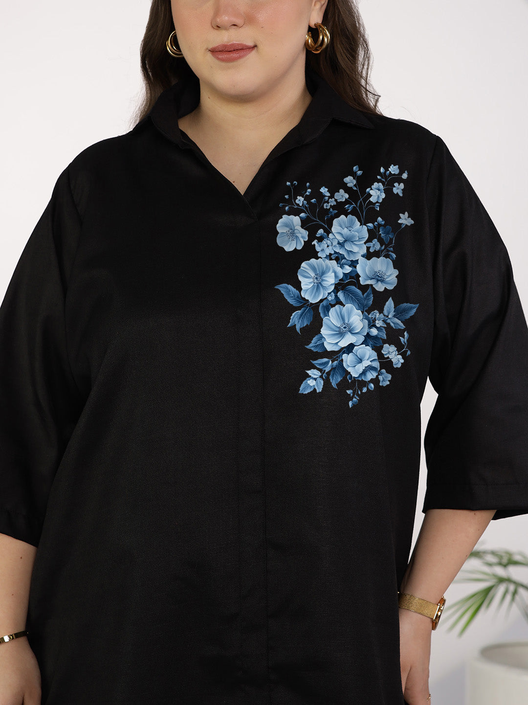 Black CottonSlub ShirtTop - EnchantedBliss