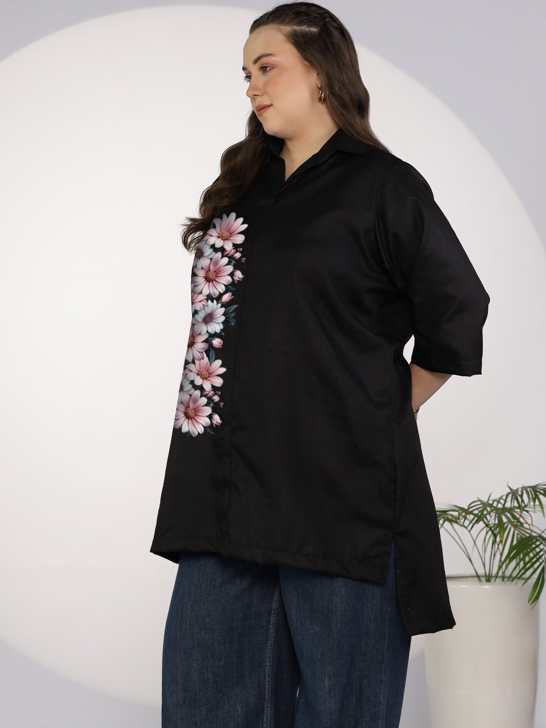 Black CottonSlub ShirtTop - SunshineDaisy