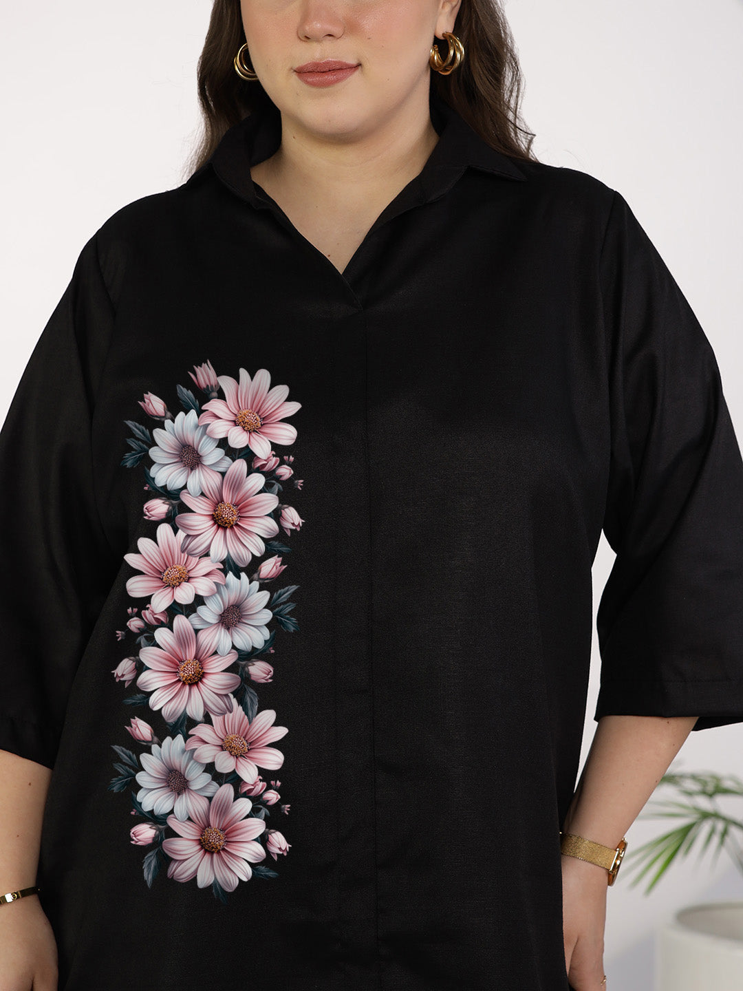 Black CottonSlub ShirtTop - SunshineDaisy