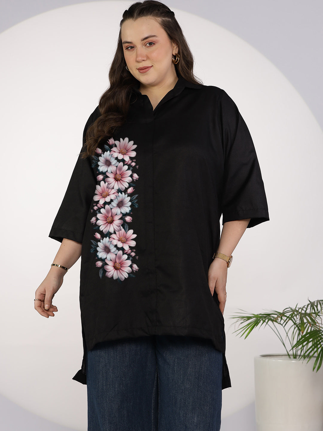 Black CottonSlub ShirtTop - SunshineDaisy