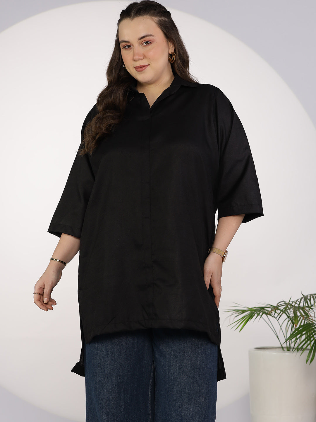 Black CottonSlub ShirtTop