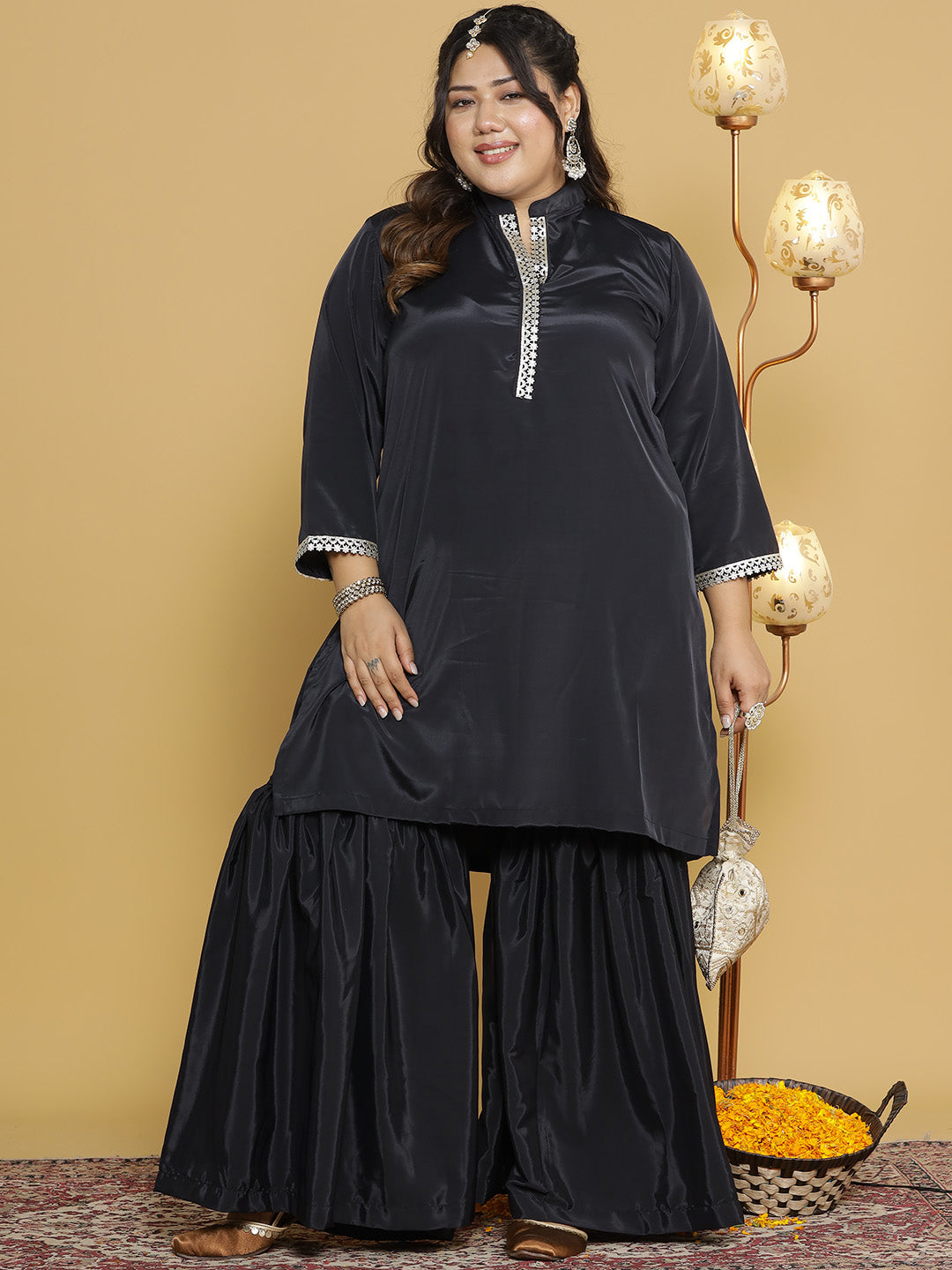 Black Crepe Silk Sharara