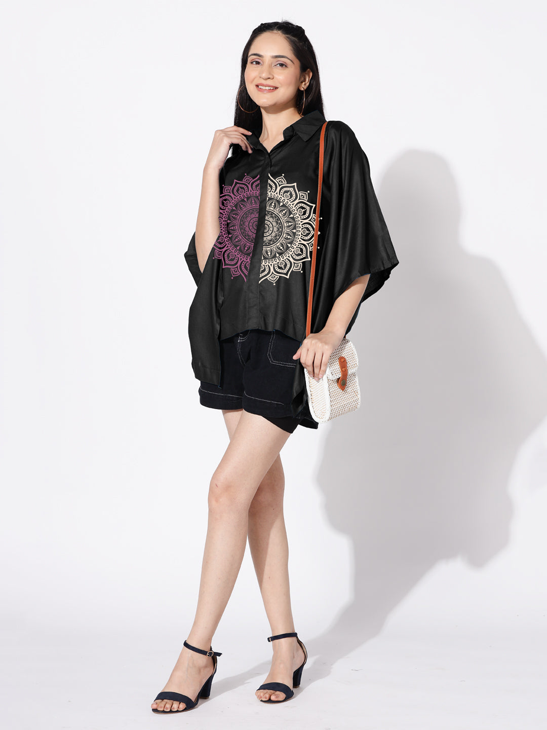 Black Kaftan Top - Semi Mandala