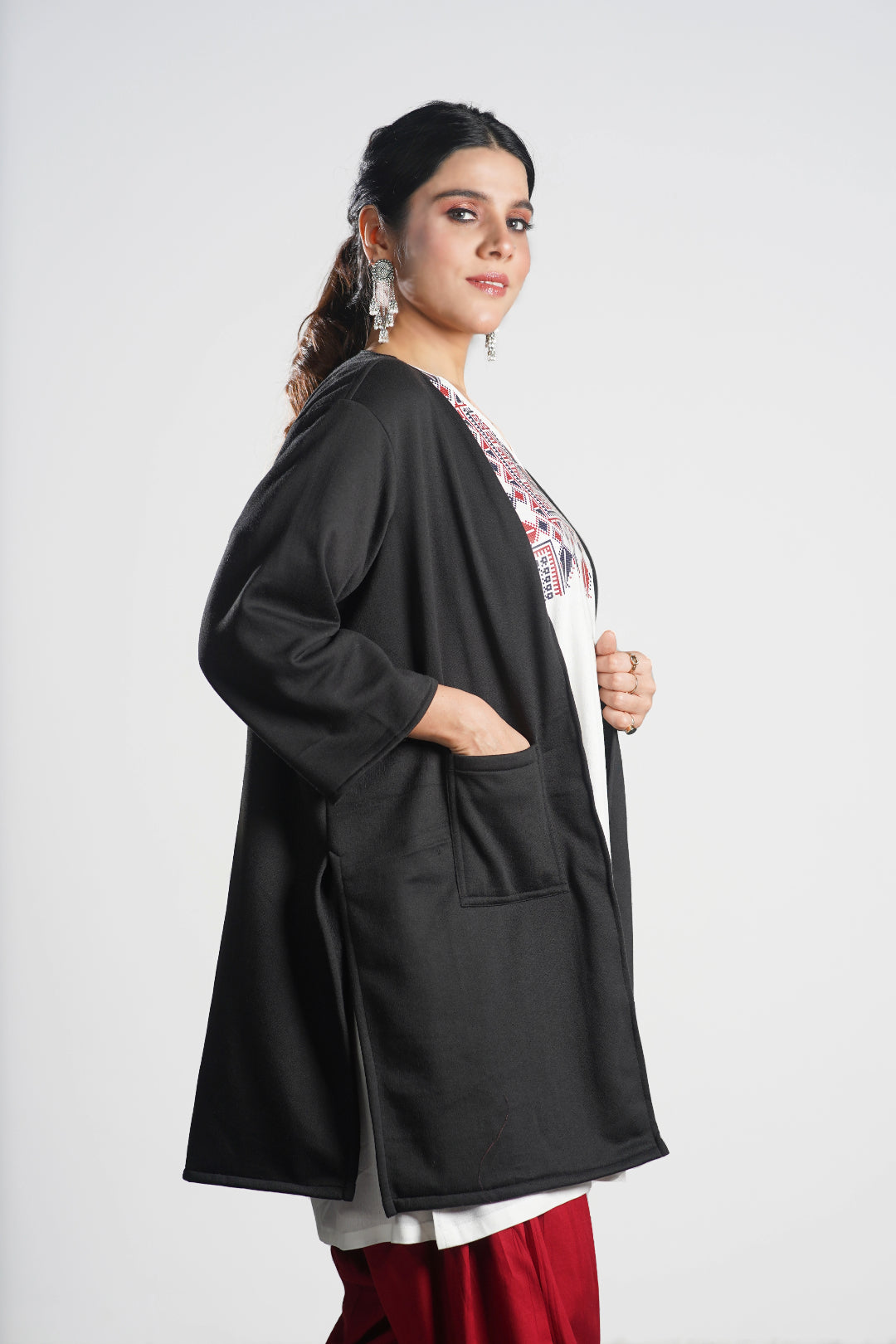 Black Longline Shrug - Solid