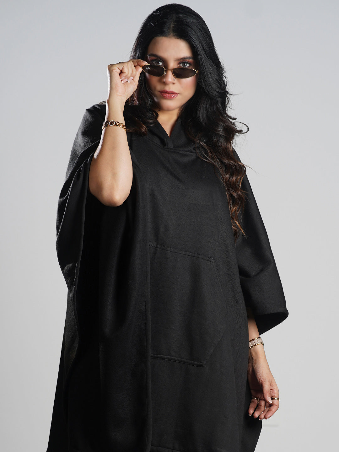 Black Poncho Hoodie - Solid (Female)