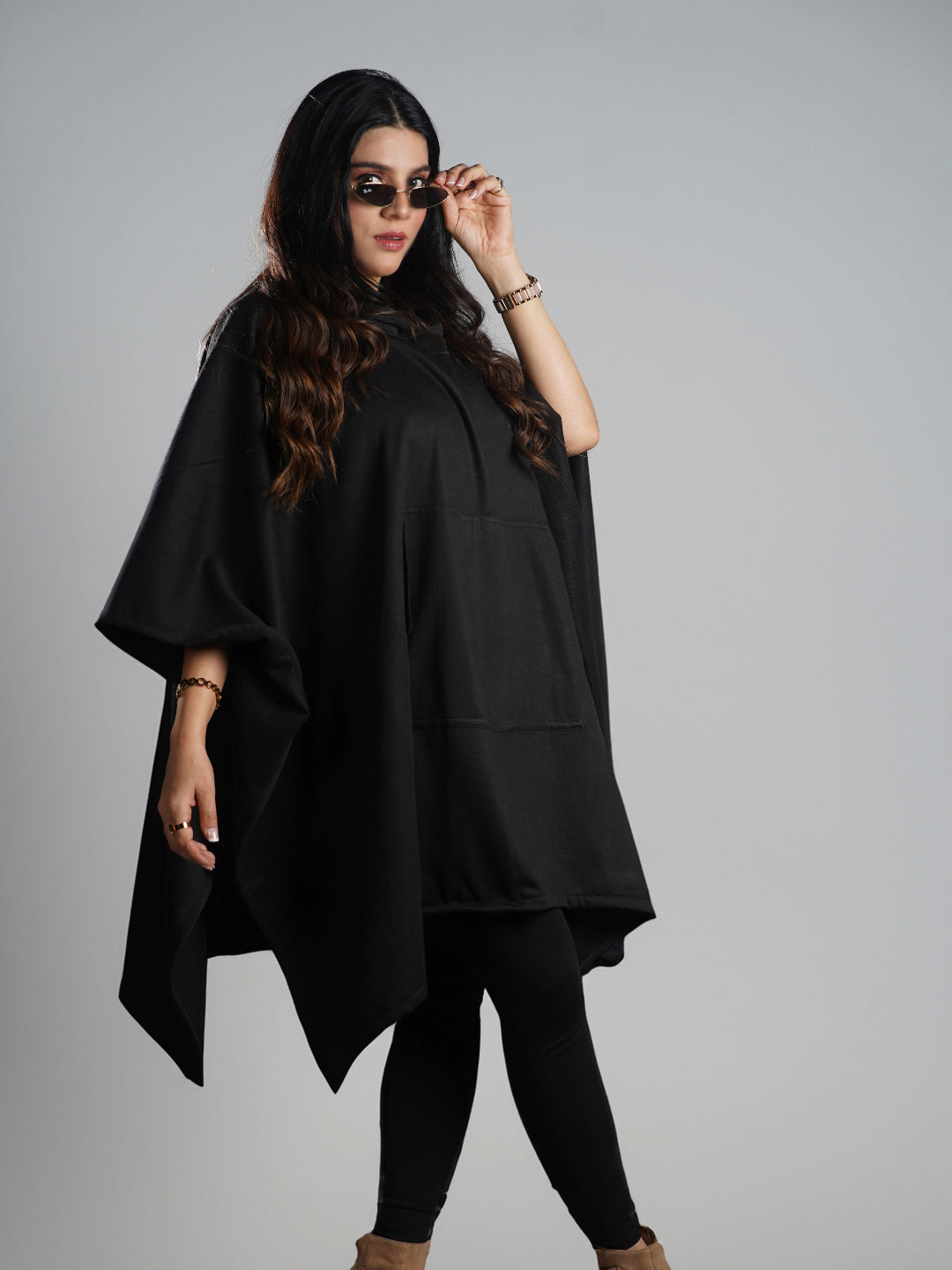 Black Poncho Hoodie - Solid (Female)