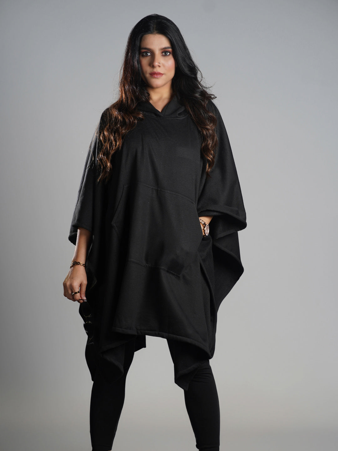 Black Poncho Hoodie - Solid (Female)