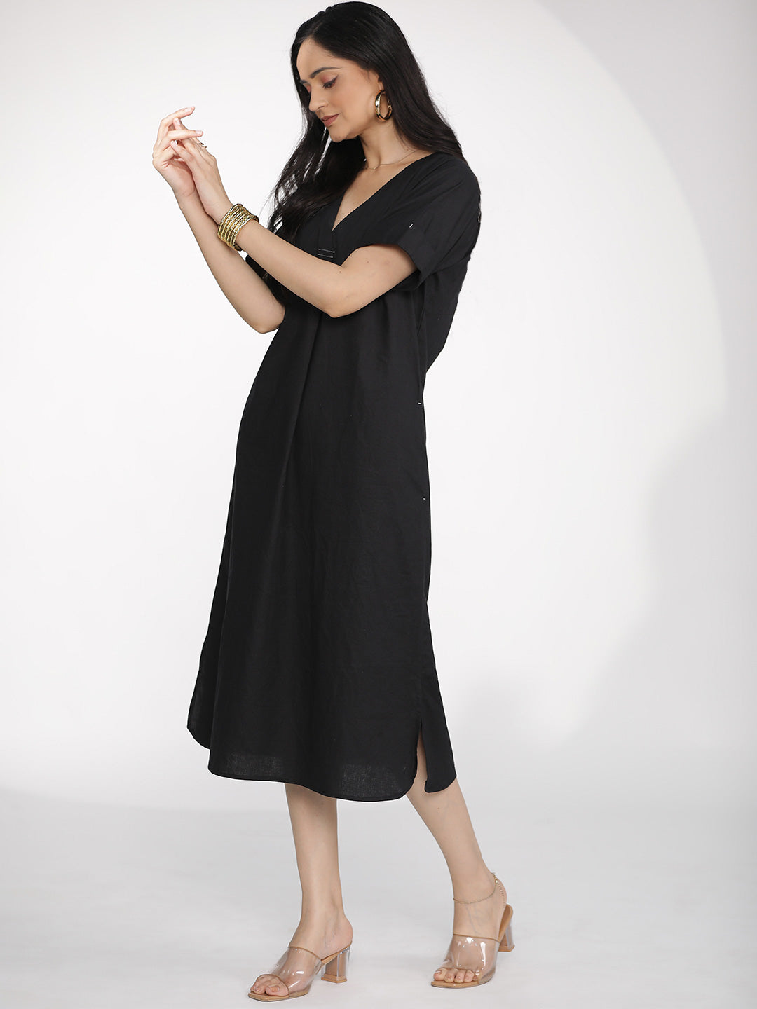 Black Poplin PleatedDress