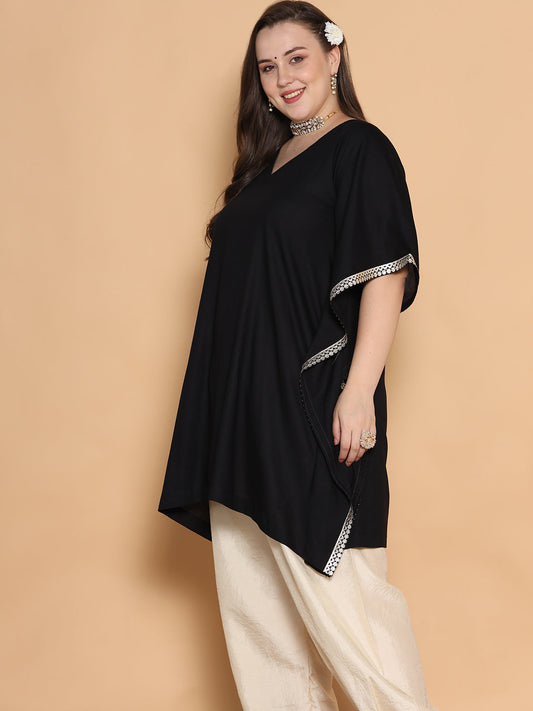 Black Rayon Embellished Kaftan Kurta