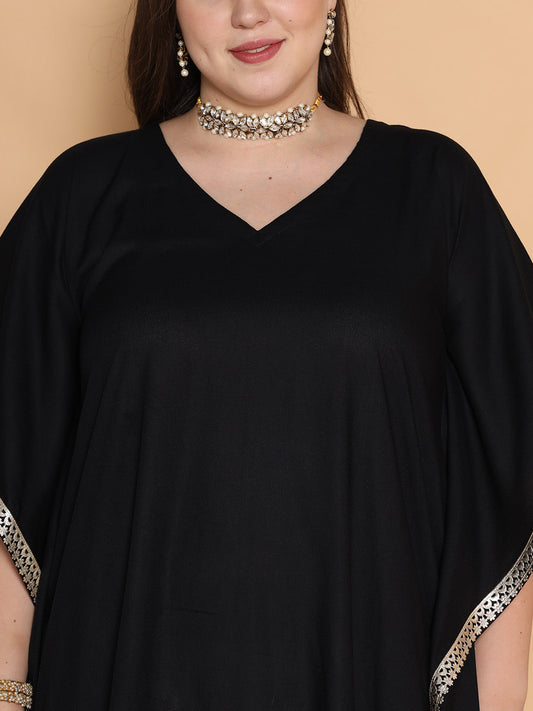 Black Rayon Embellished Kaftan Kurta