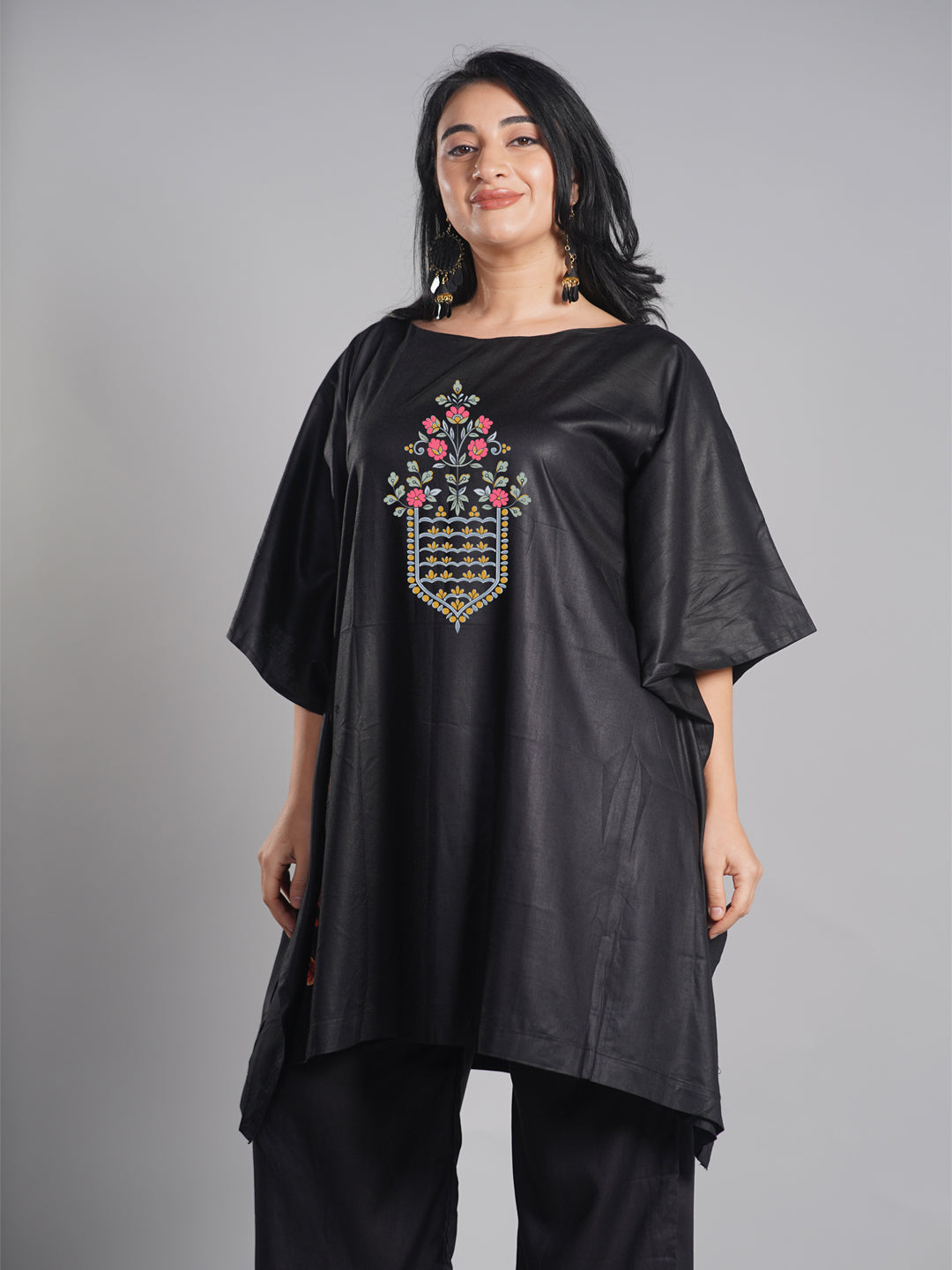 Black Rayon Kaftan - Mughal Imprint