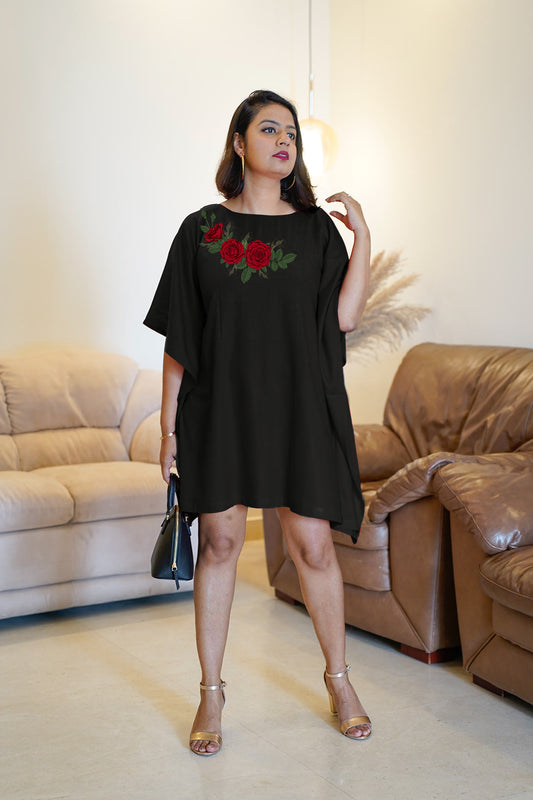 Black Rayon Kaftan - Rosy