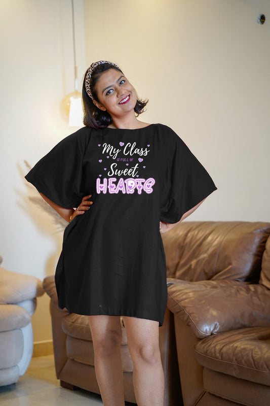 Black Rayon Kaftan - Sweet Hearts