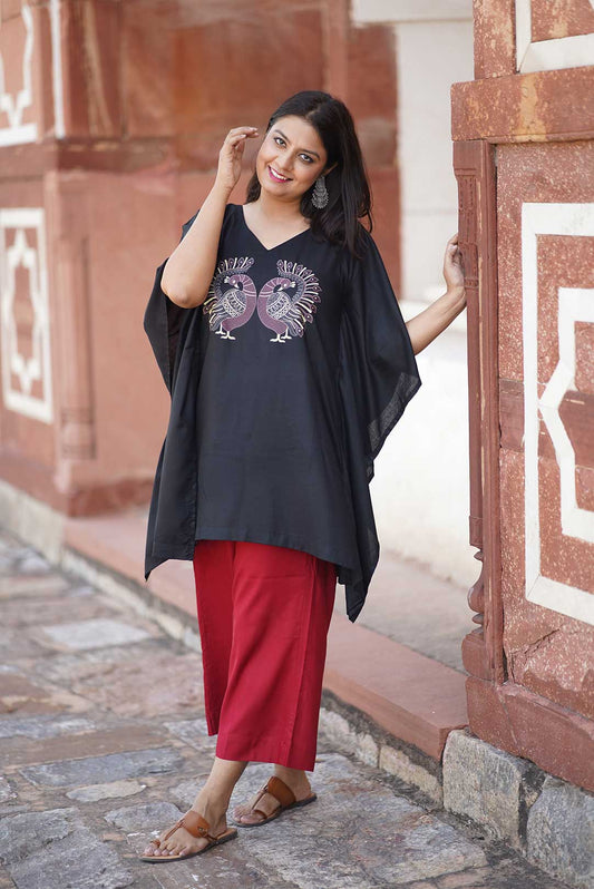 Black Rayon Kurti & Maroon Palazzo - Shireen Mahal