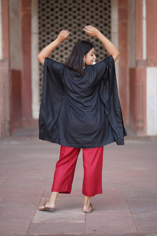 Black Rayon Kurti & Maroon Palazzo - Shireen Mahal