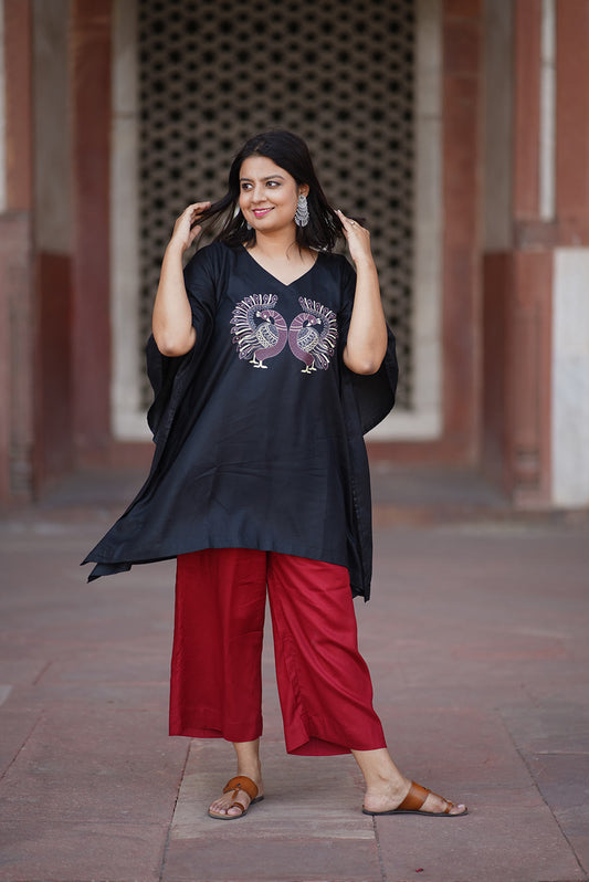 Black Rayon Kurti & Maroon Palazzo - Shireen Mahal