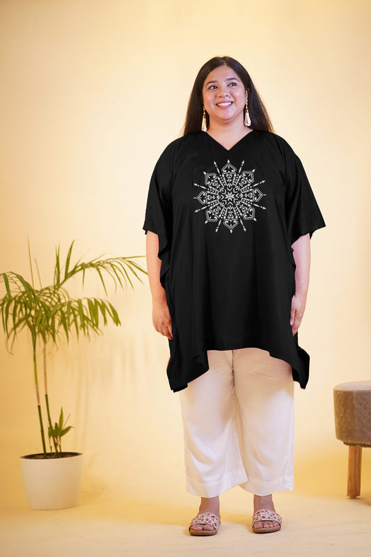 Black Rayon Kurti & MilkyWhite Palazzo - Zahara