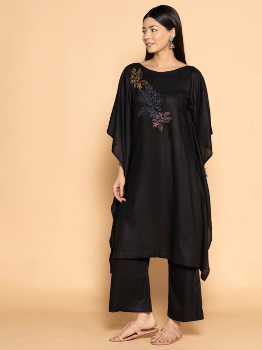 Black Rayon Long-Kaftan - Baagh