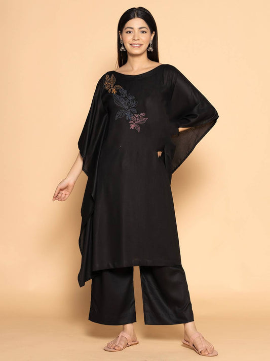 Black Rayon Long-Kaftan - Baagh